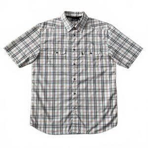 Kavu Mens Gray/Orange Plaid Short Sleeve Button Up Shirt Size Medium